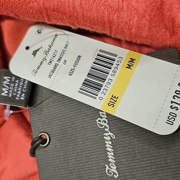 Tommy Bahama Coral Half Zip Jaquard Knit Drawstring Collar Pullover Sz M - Picture 7 of 11